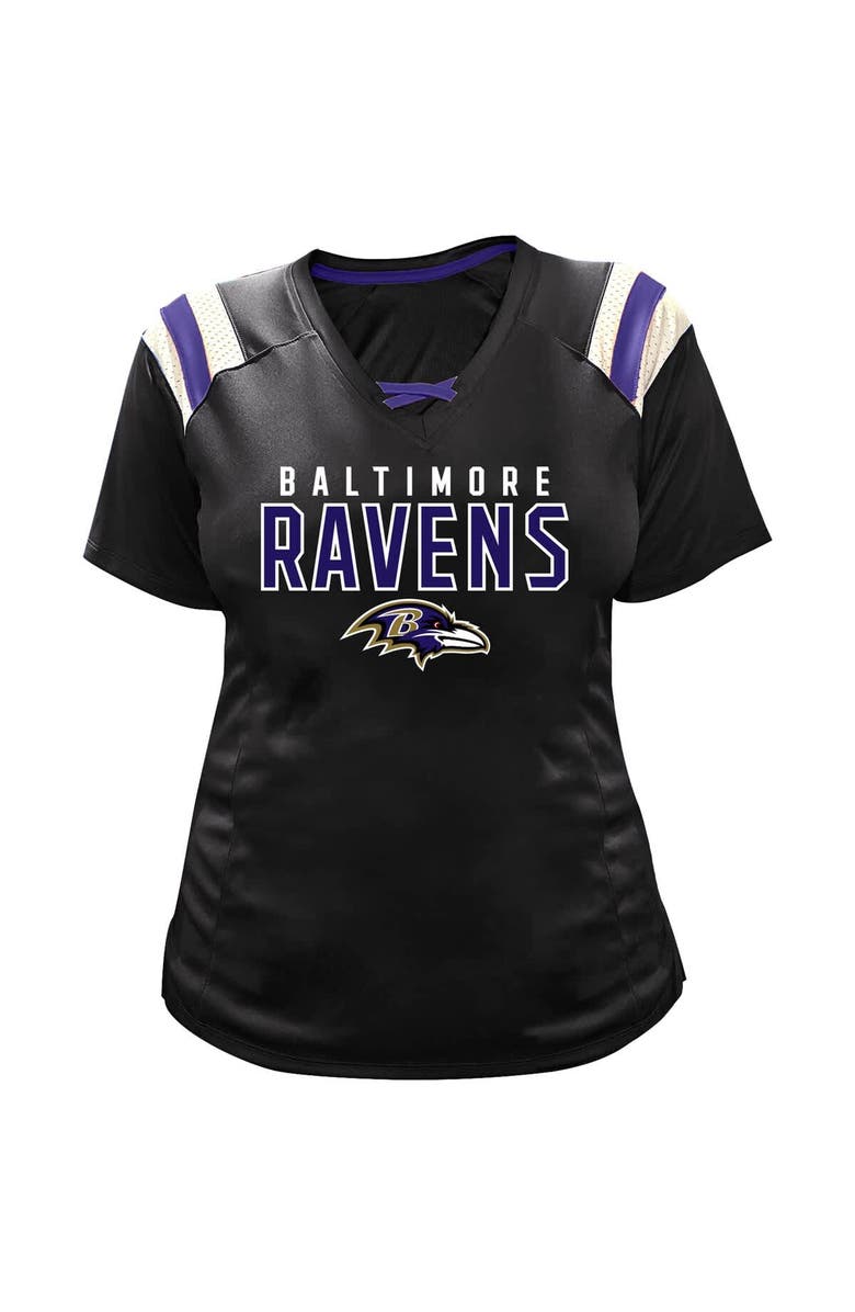 FANATICS Women's Fanatics Lamar Jackson Black Baltimore Ravens Plus Size Name & Number Raglan Lace V-Neck T-Shirt, Alternate, color, Black