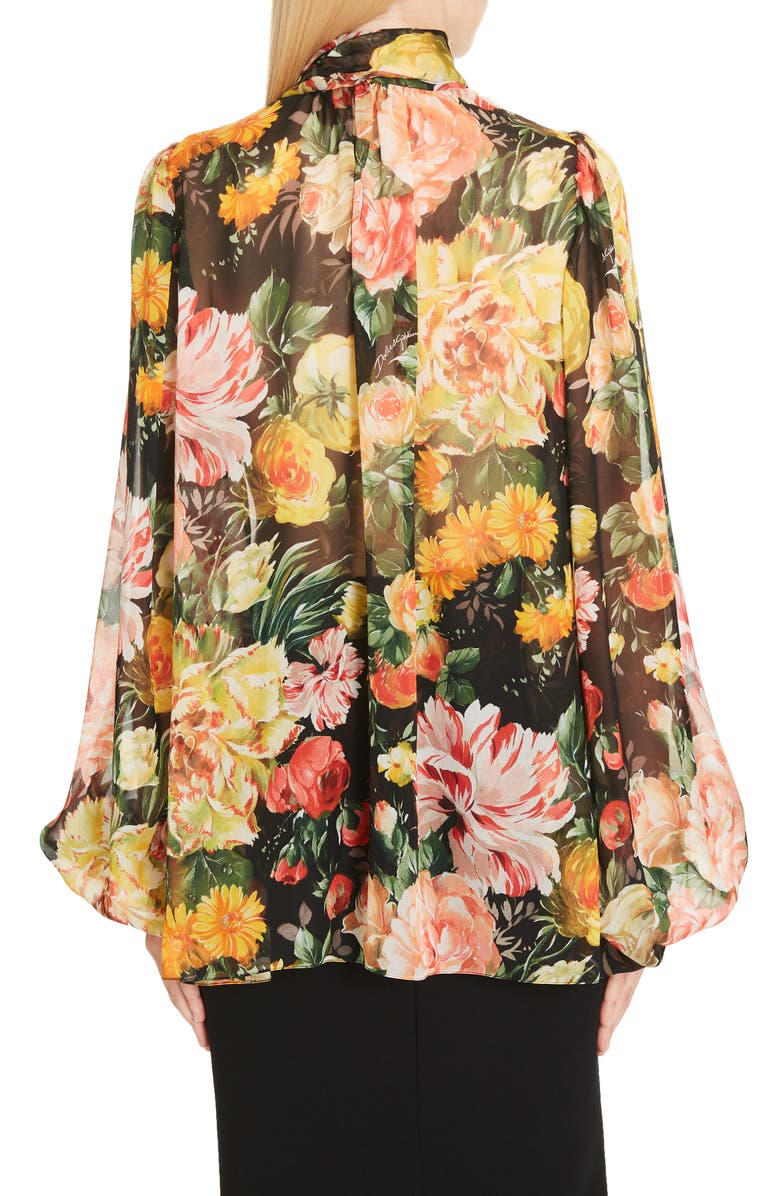 Dolce&Gabbana Floral Print Tie Neck Chiffon Blouse, Alternate, color, 