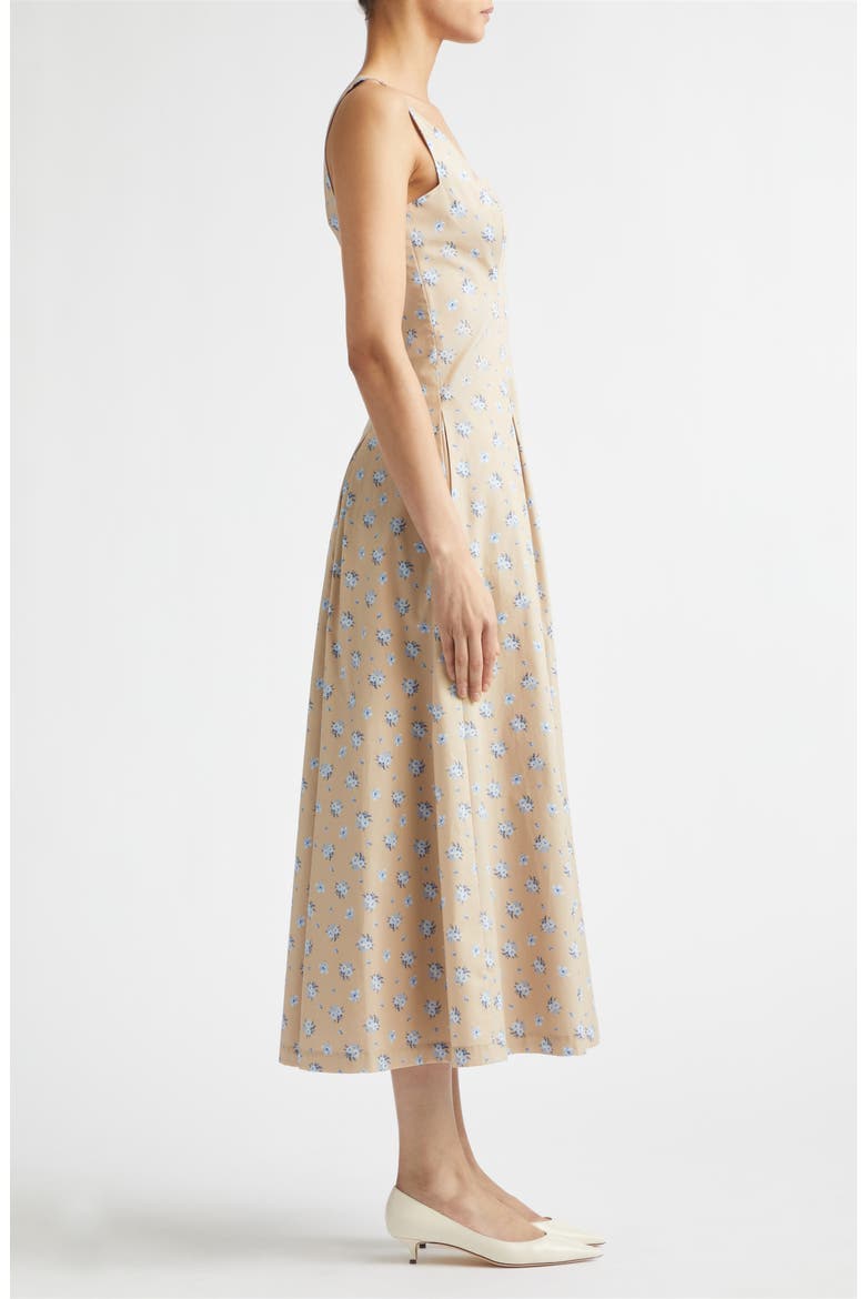 Caitlin Floral Print Cotton Midi Dress, Alternate, color, SAND/ OXFORD