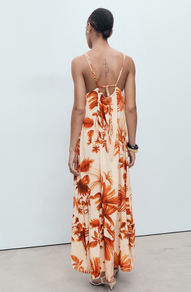 MANGO Palm Halter Sundress, Alternate, color, Brown