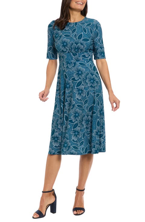 Floral Short Sleeve Inset Waist Midi Dress