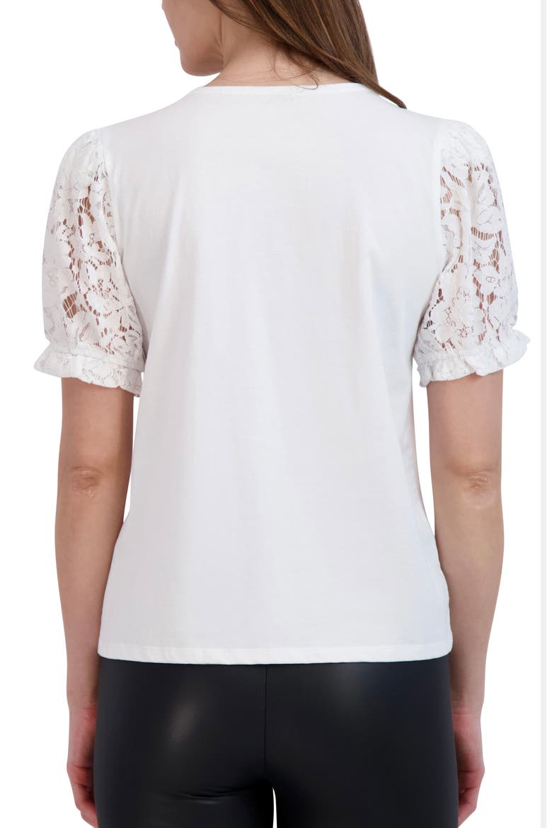 Lace Trim V-Neck Puff Sleeve Top, Alternate, color, WHITE