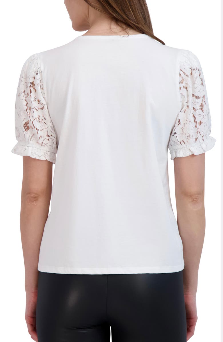 Ookie & Lala Lace Trim V-Neck Puff Sleeve Top, Alternate, color, White