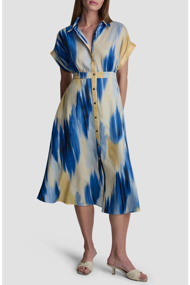 Abstract Satin Shirtdress, Main, color, SUNLIT SHORELINE