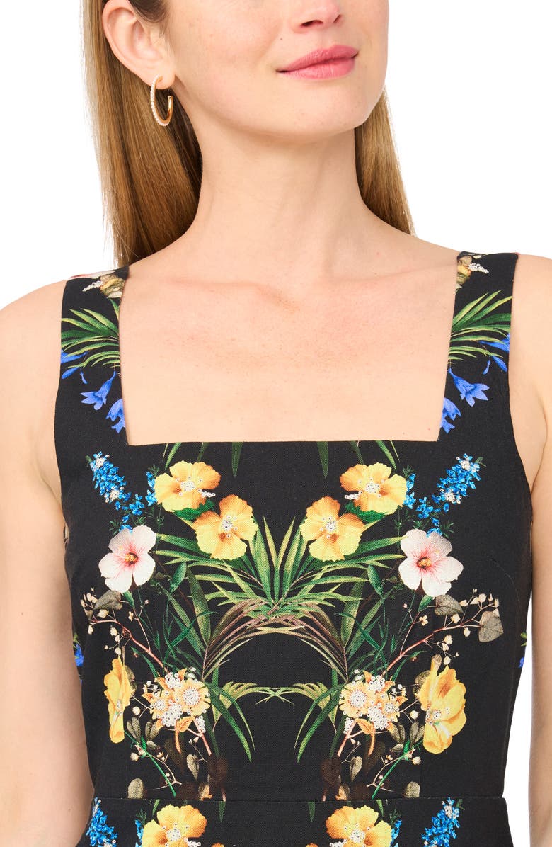 Ted Baker Floral Linen Blend Minidress, Alternate, color, Rich Black