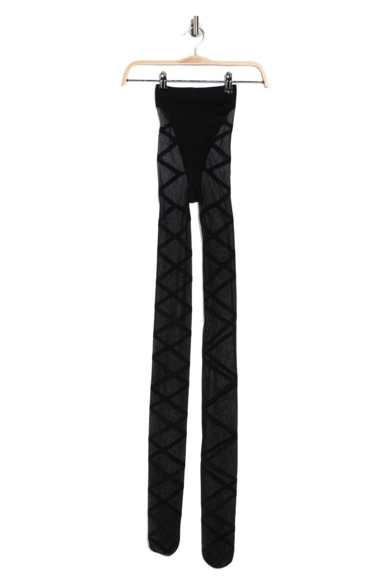Lace Up Illusion Tights, Alternate, color, BLACK