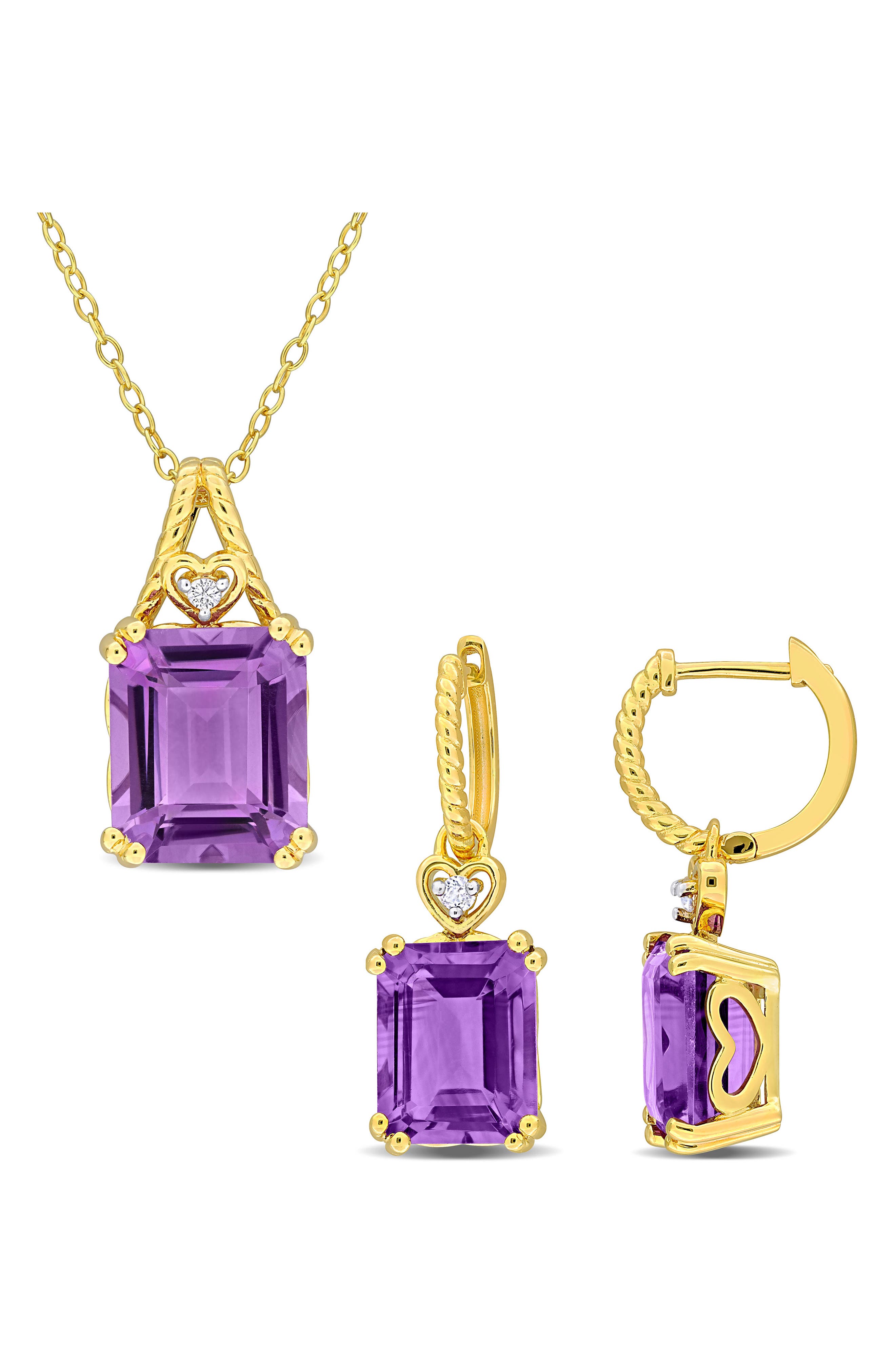 Amethyst & White Topaz Earrings & Necklace Set