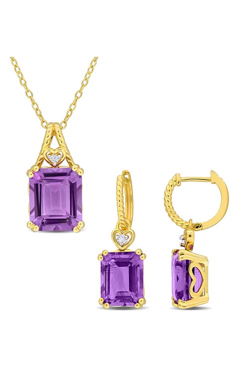 Amethyst & White Topaz Earrings & Necklace Set