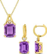DELMAR Amethyst & White Topaz Earrings & Necklace Set