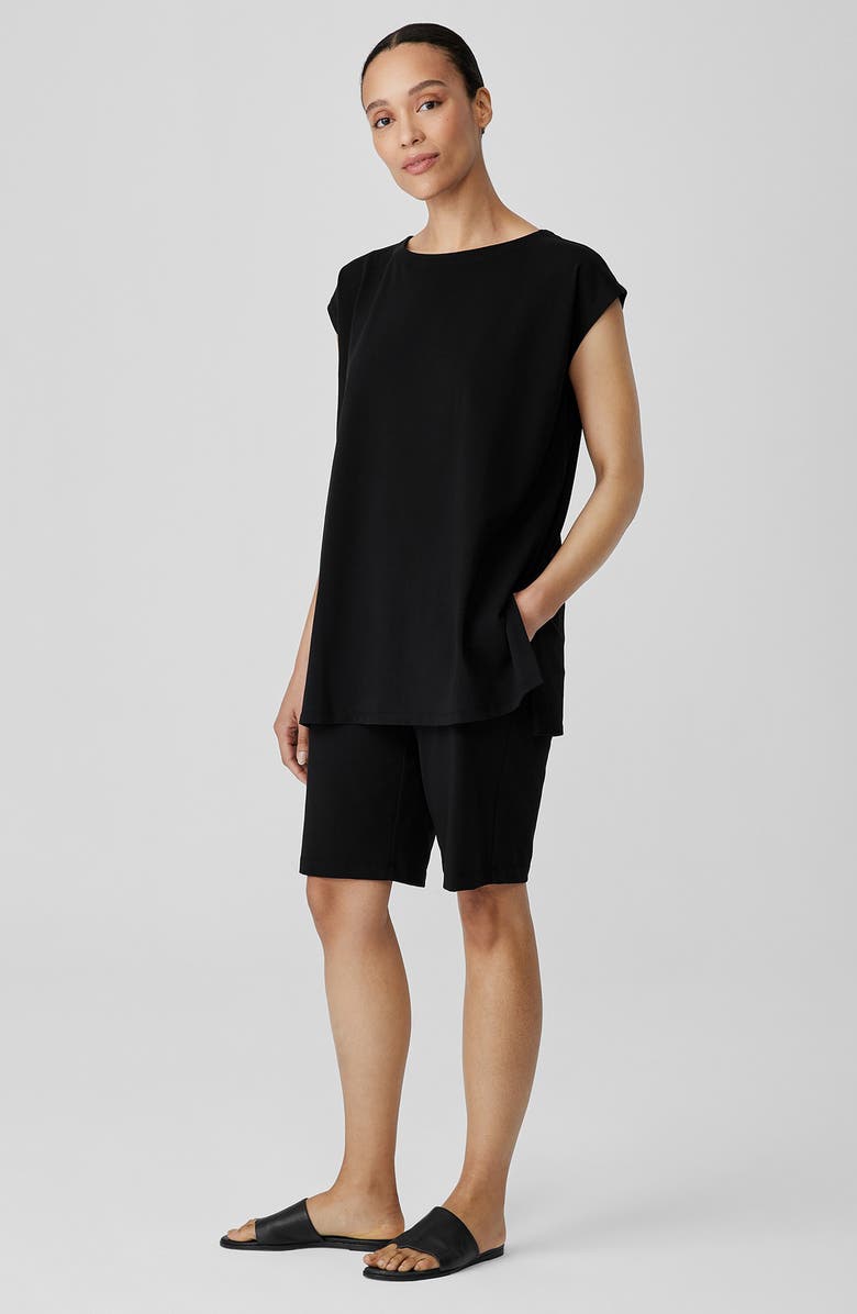 Eileen Fisher Boat Neck Cap Sleeve Boxy Top, Alternate, color, Black