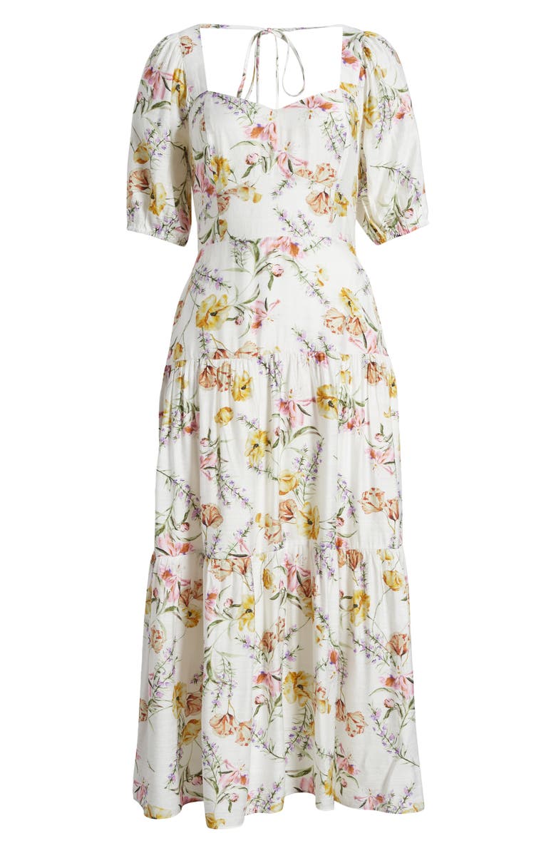 Chelsea28 Floral Tiered Puff Sleeve Maxi Dress, Alternate, color, White Floral