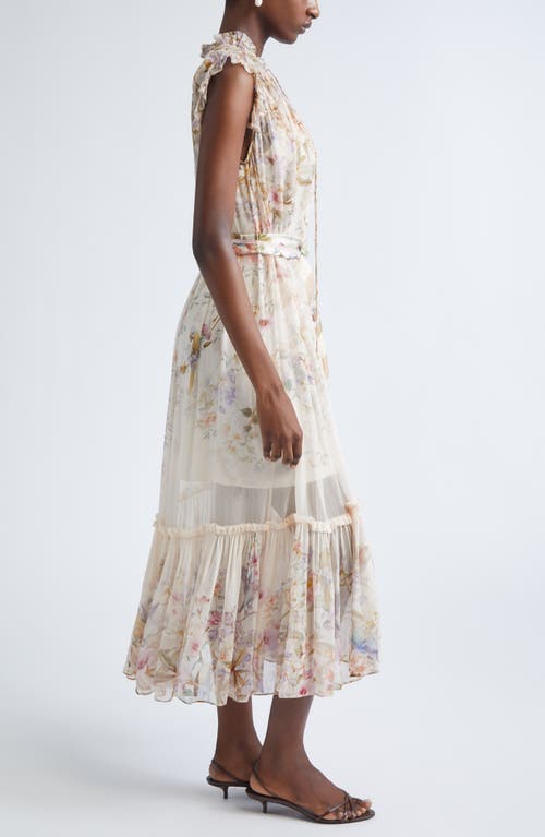 Zimmermann Rebellion Flutter Floral Chiffon Midi Dress In White
