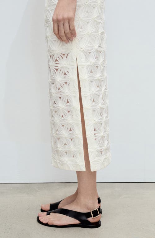 Mango Daisy Appliqué Midi Skirt In Ecru