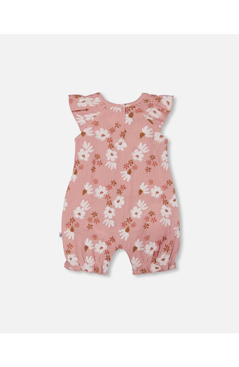 Deux par Deux Baby Girl's Printed Muslin Romper Pink And White Flowers, Alternate, color, 