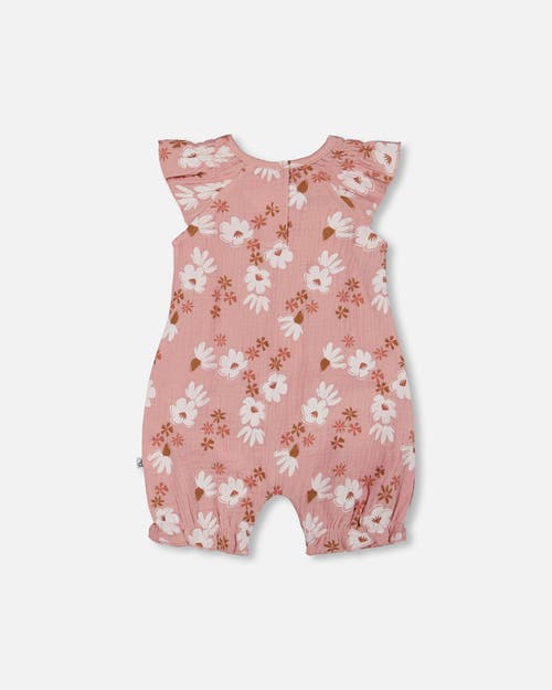 Deux Par Deux Baby Girl's Printed Muslin Romper Pink And White Flowers In Pink And White Flowers