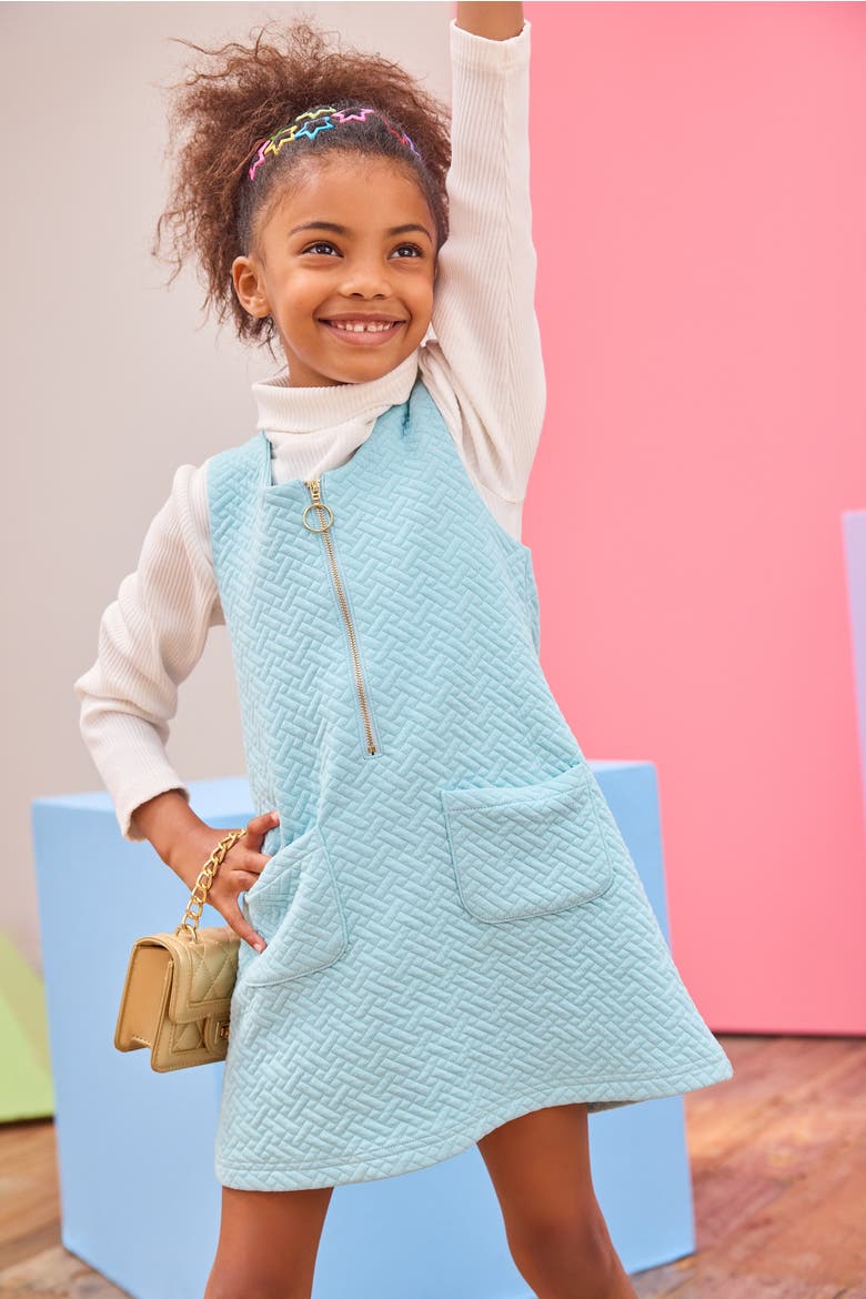 Kids' Quilted Jumper, Alternate, color, Aqua Quilted Trellis