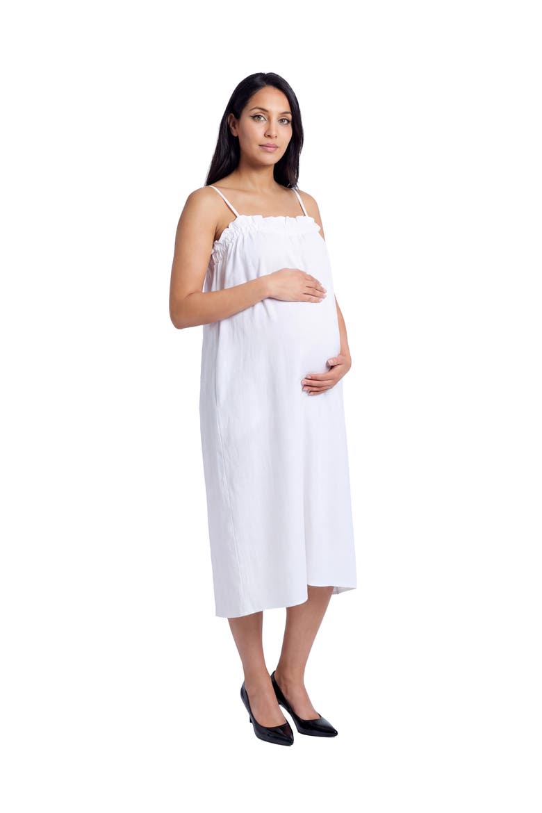 Maternity Essential Spaghetti Strap Smocked Pocket A-Line Maxi Dress, Alternate, color, White