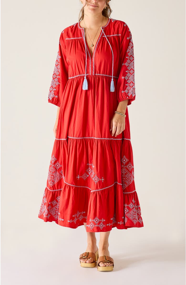 Voyageur by MERSEA Pego Embroidered Dress, Main, color, Cinnabar/Blue