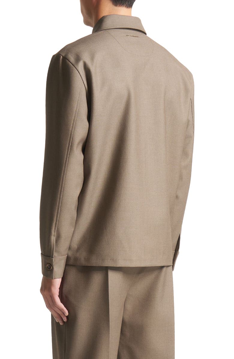 Manière De Voir Leo Hatched Tailored Long Sleeve Overshirt, Alternate, color, Khaki