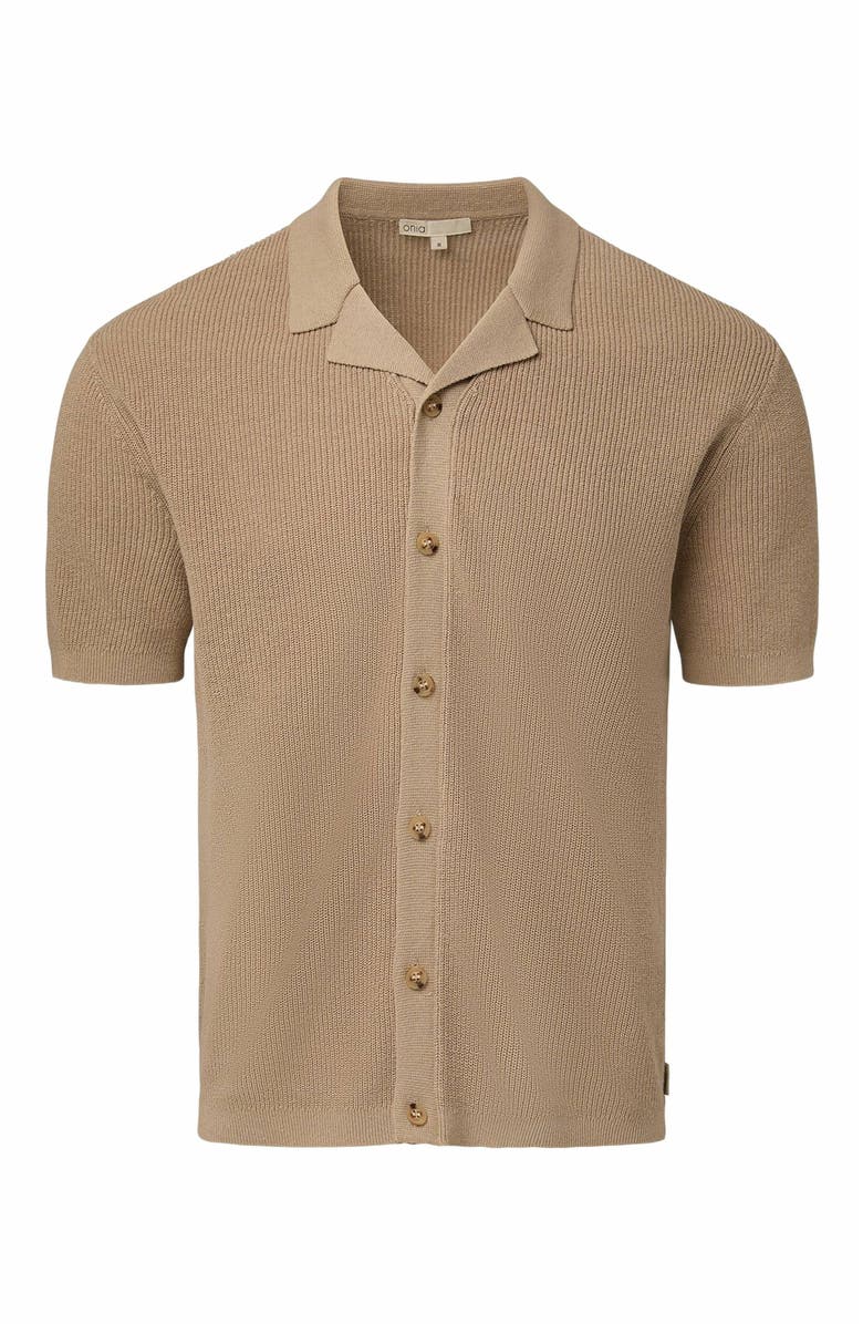 Onia Cotton Linen Knit Camp Shirt, Alternate, color, Tan