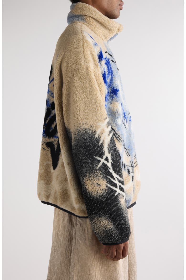 Oversize Spray Painted Fleece Zip Jacket, Alternate, color, BEIGE