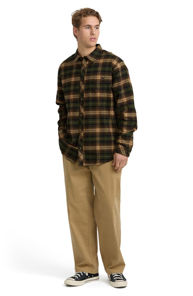 Billabong Coastline Cotton Flannel Button-Up Shirt, Alternate, color, Forest