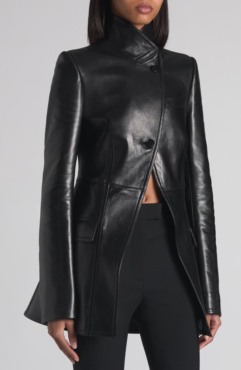 McQueen Leather Peplum Blazer, Alternate, color, Black