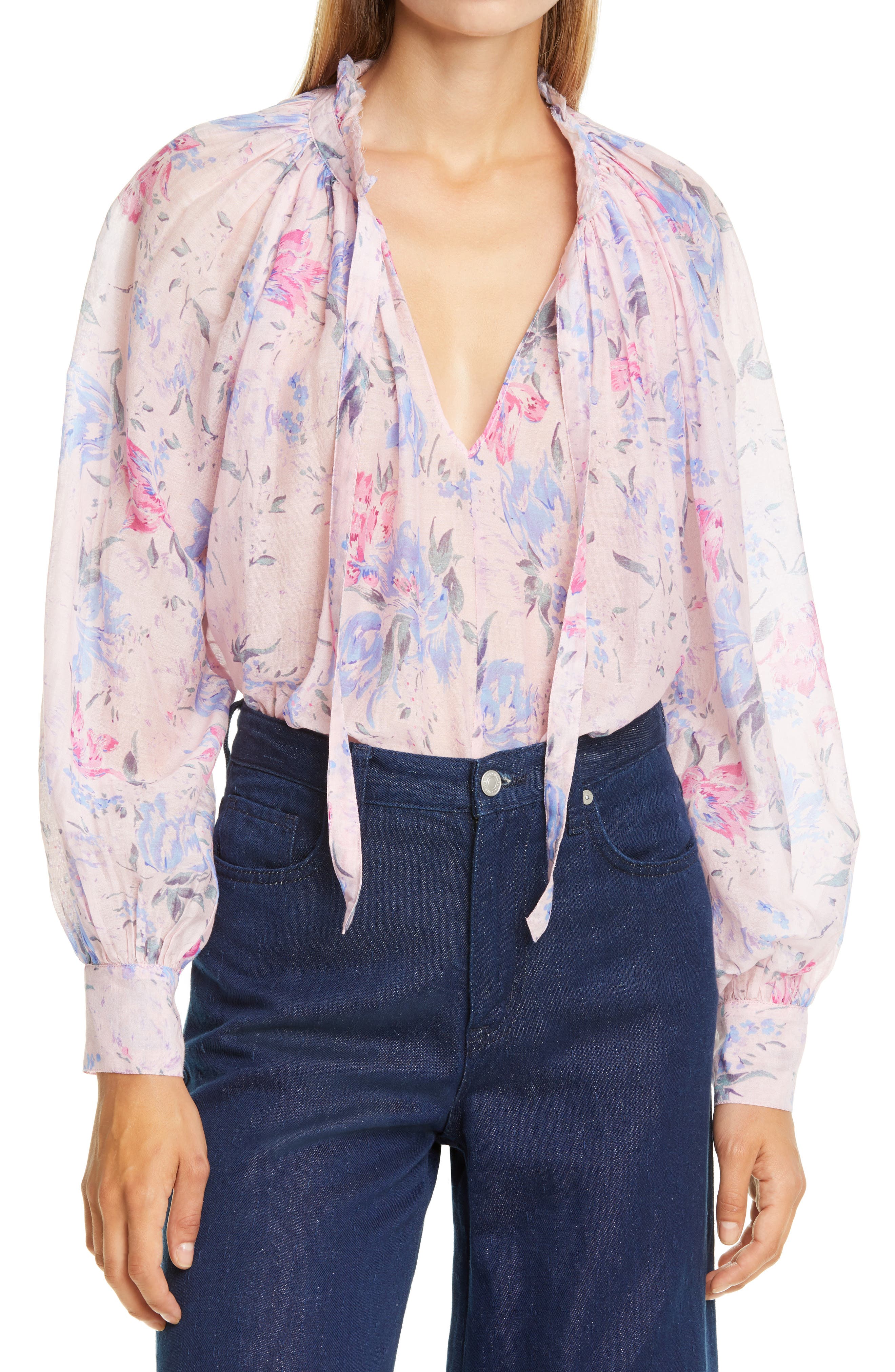 Willow Floral Print Tie Neck Top