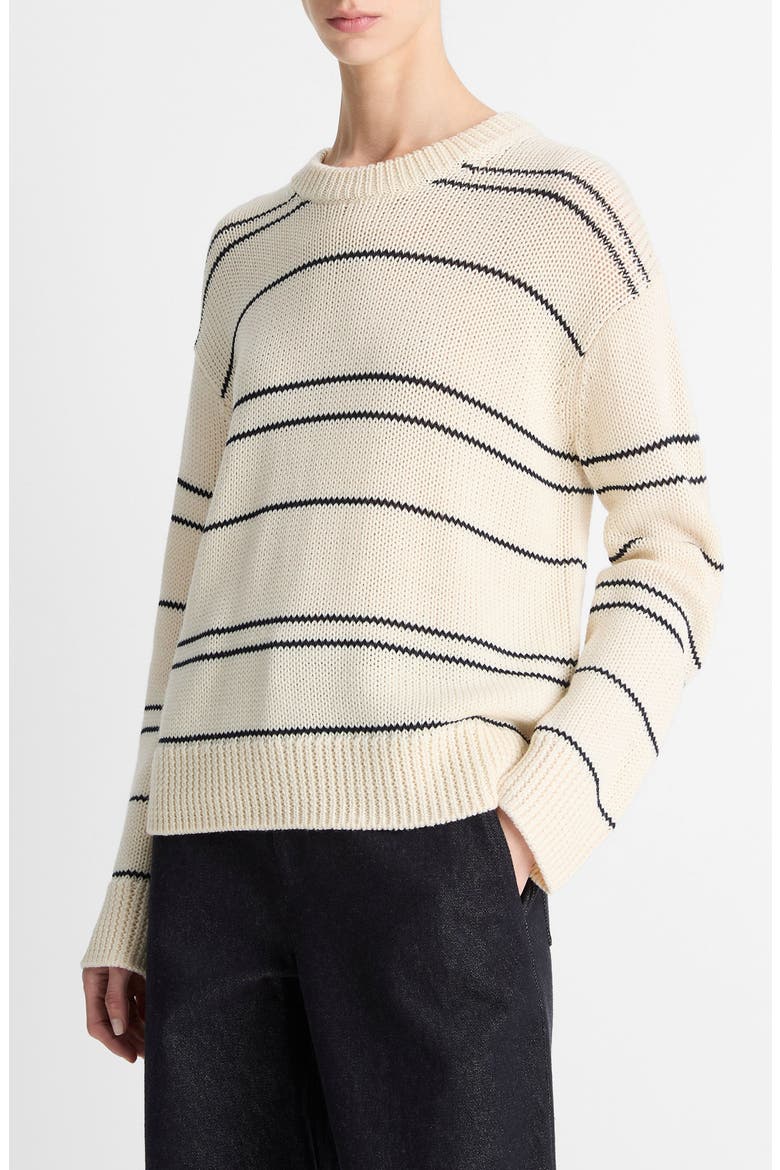 Variegated Stripe Wool Blend Sweater, Alternate, color, OAT SHELL/ NAVY