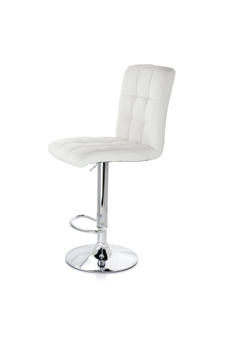 2 Piece Square Tufted Faux Leather Adjustable Bar Stool, Alternate, color, White