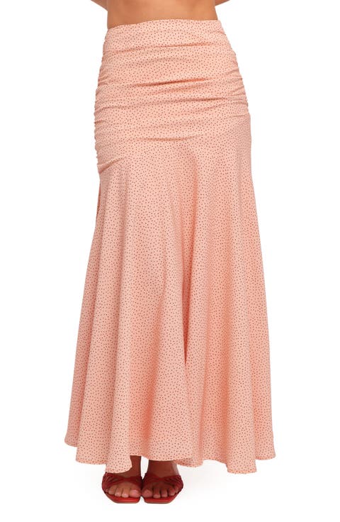 Lacy Polka Dot Ruched Maxi Skirt