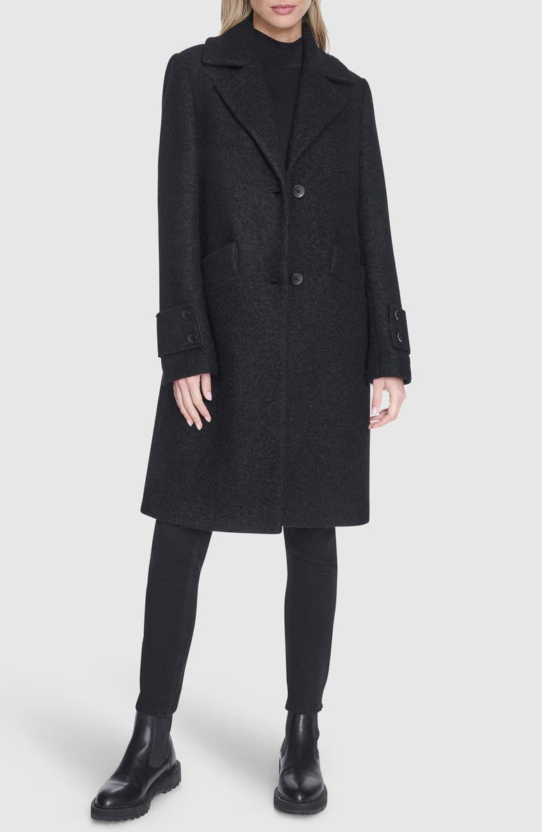 Andrew Marc Regine Pressed Bouclé Wool Blend Coat, Alternate, color, Black