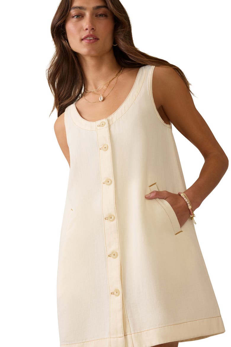 Malibu Organic Cotton & Linen Button-Up Minidress, Alternate, color, WHITE CLIFF WASH