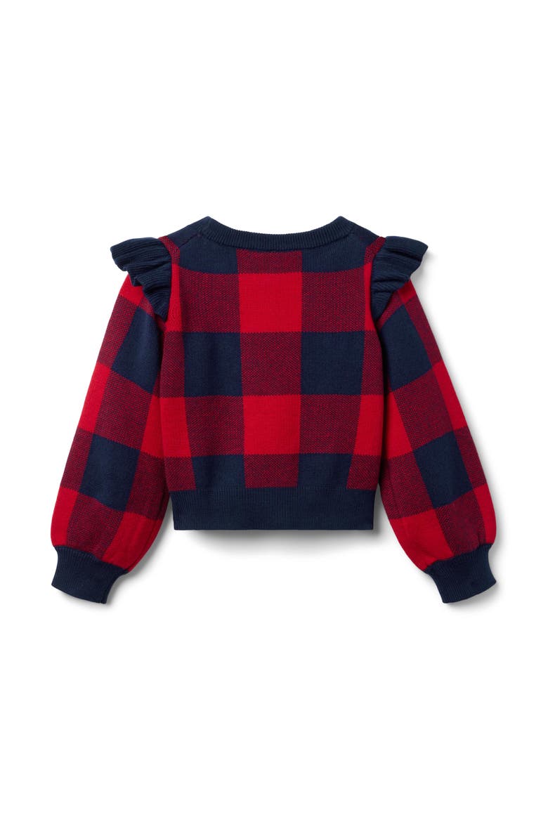 Plaid Ruffle Shoulder Sweater, Alternate, color, Red