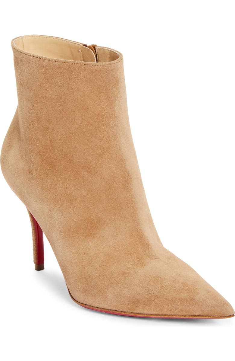 Christian Louboutin Apostropha Pointed Toe Suede Bootie, Main, color, Lionne