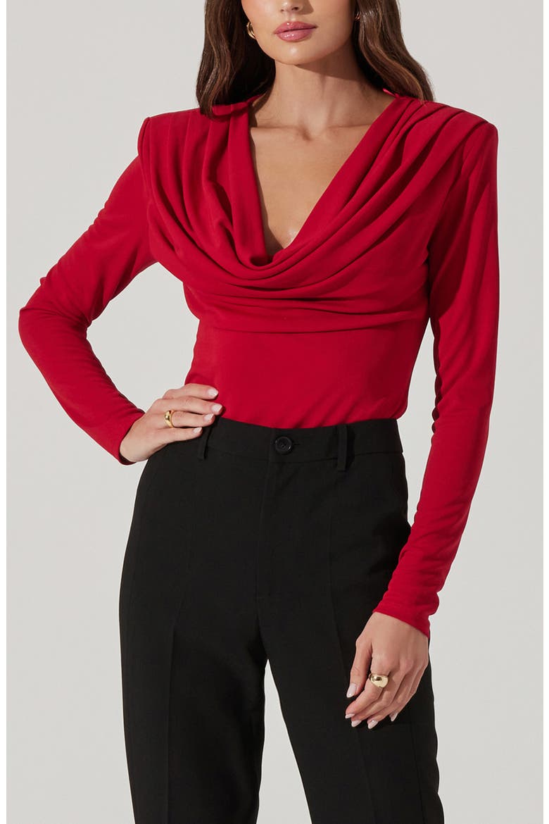 Cowl Neck Shoulder Pad Top, Main, color, RED