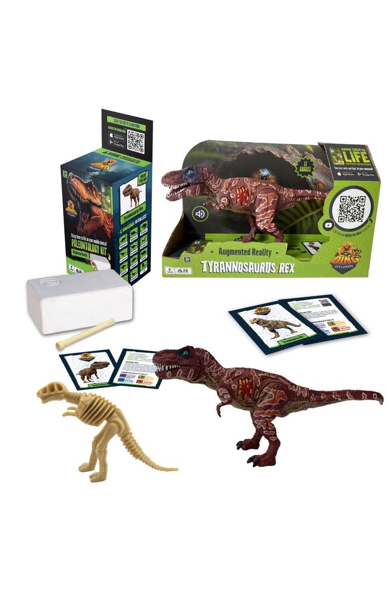 Dino Explorers Ar Dinosaur Xl and Brick Combo 10 Inch T Rex Figure and Dig Kit, Main, color, Multicolored
