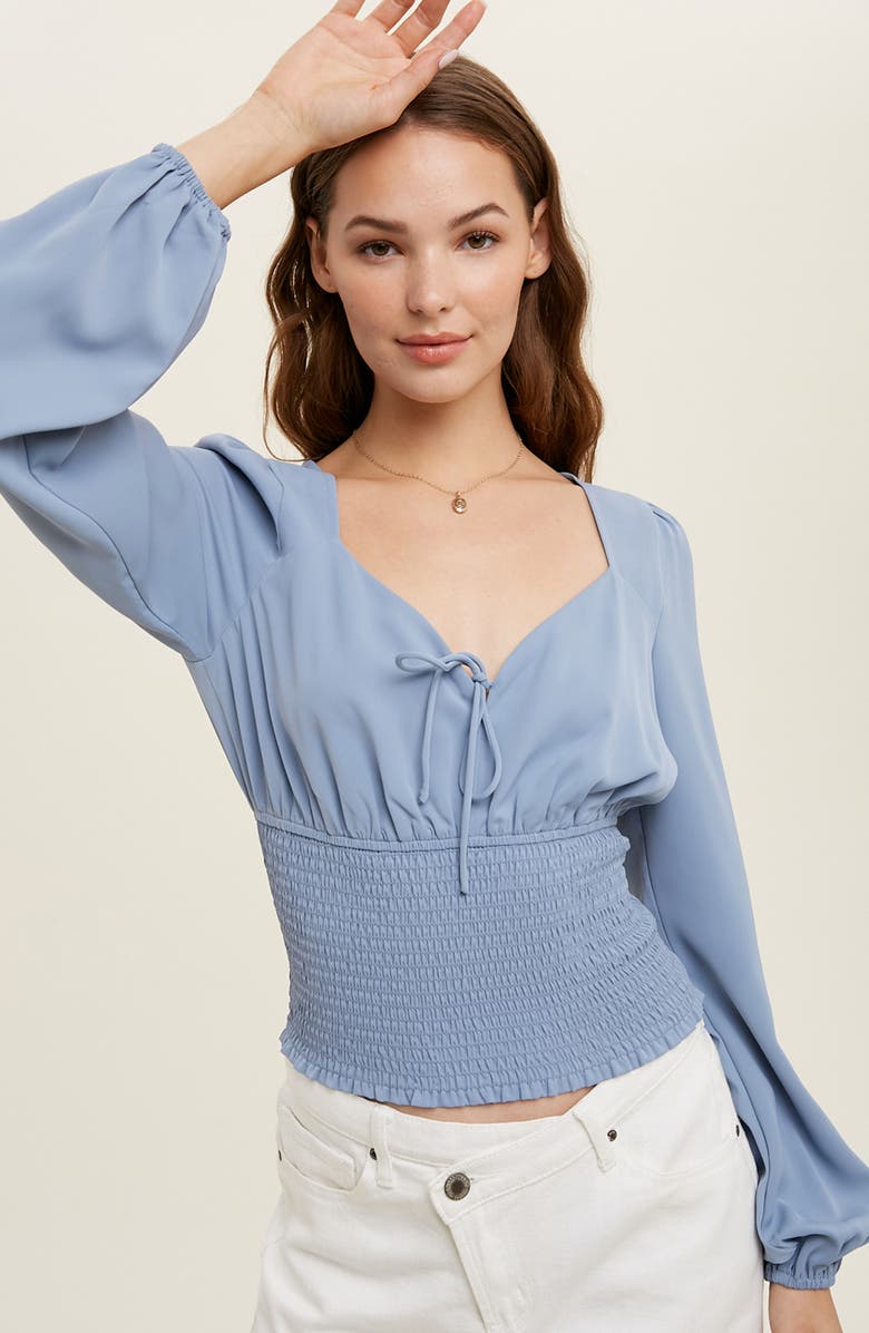 WISHLIST Smocked Waist Top, Alternate, color, Meidum Blue