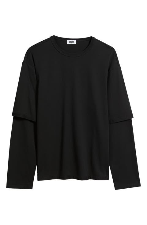 Double Layer Long Sleeve Stretch Cotton T-Shirt