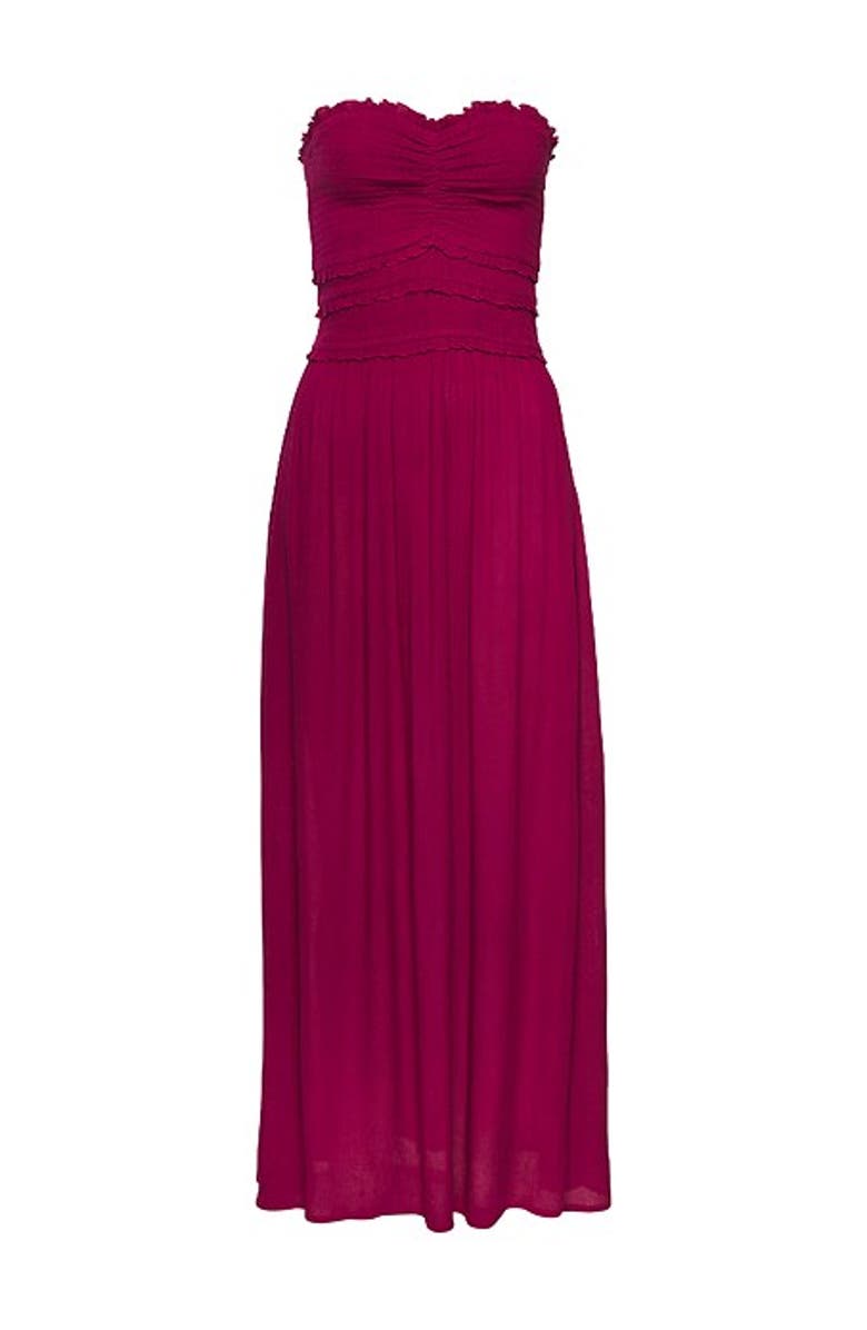 LASCANA Women's Strapless Ruffle Detail Maxi Dress, Alternate, color, Wine