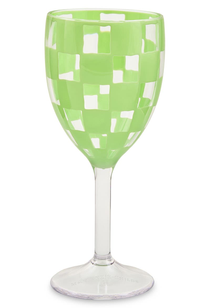 Set of 4 Green Check Acrylic Wine Goblets, Alternate, color, GREEN