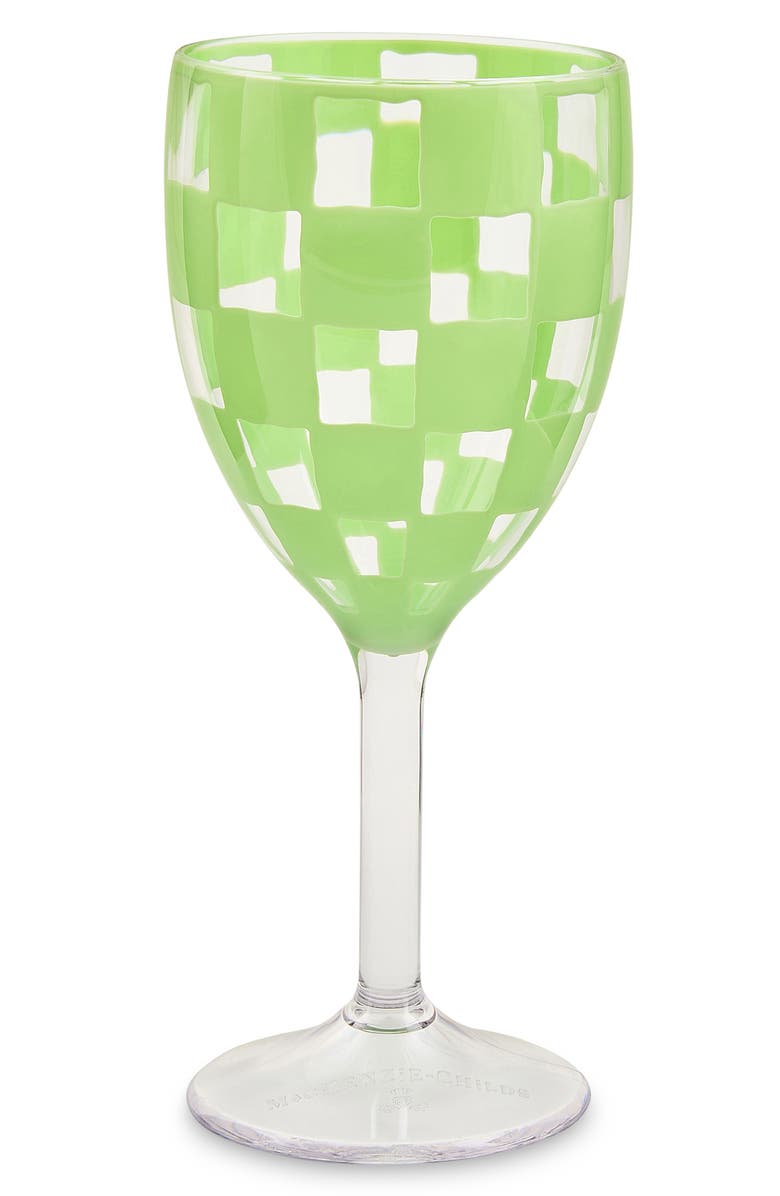 MACKENZIE CHILDS Set of 4 Green Check Acrylic Wine Goblets, Alternate, color, Green