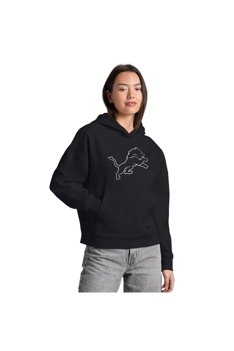 Women's Starter  Black Detroit Lions Rhinestone Relaxed Hoodie, Main, color, Black