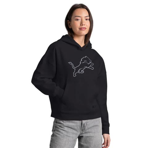 Women's Starter  Black Detroit Lions Rhinestone Relaxed Hoodie