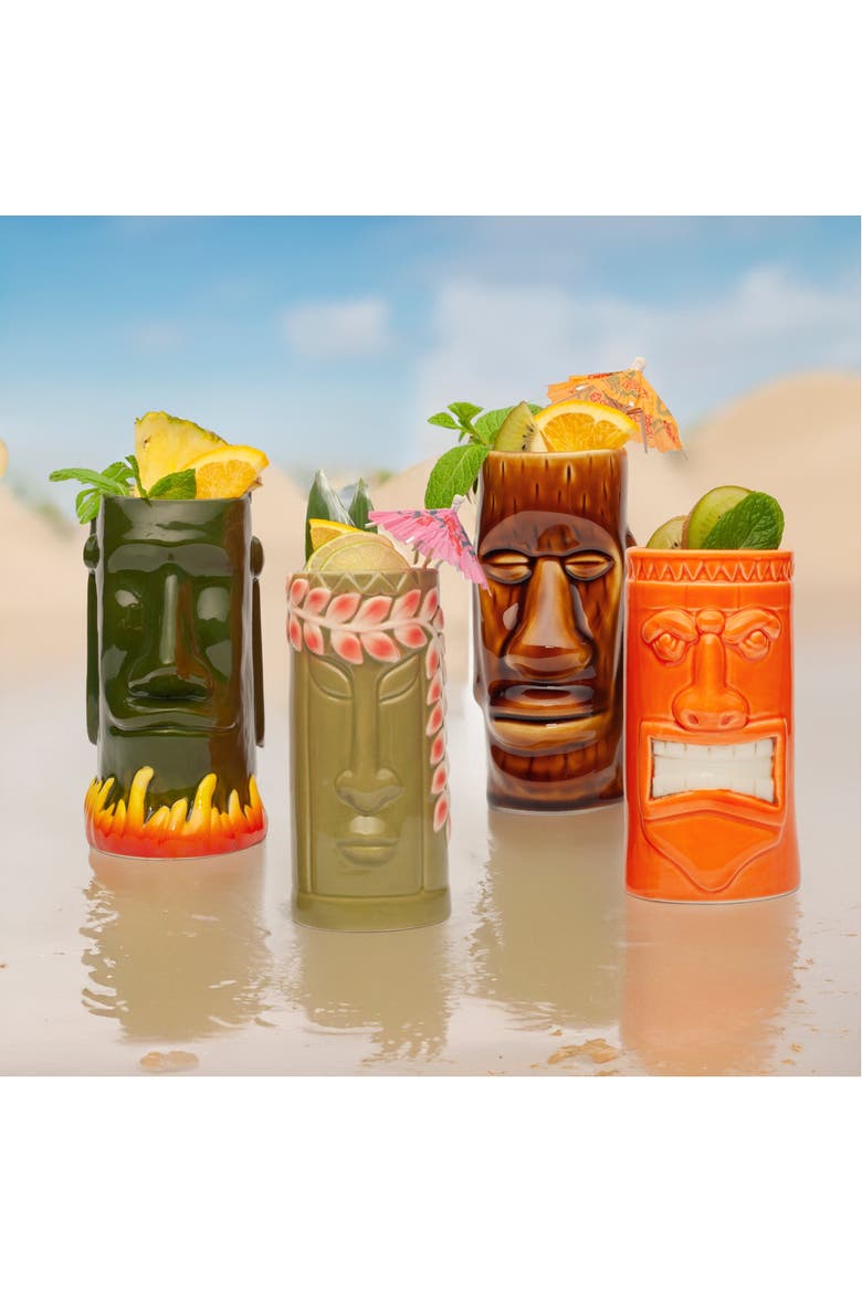 Ceramic Tiki Mugs - Set of 8, Alternate, color, Red
