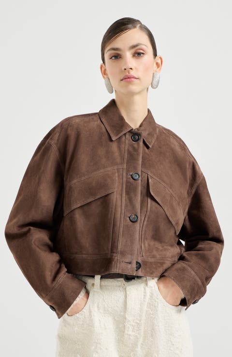 Couture suede cropped outerwear jacket