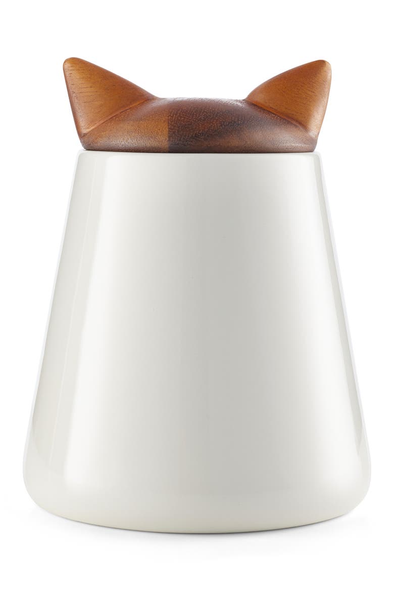 Cat Treat Jar, Main, color, PORCELAIN/ ACACIA