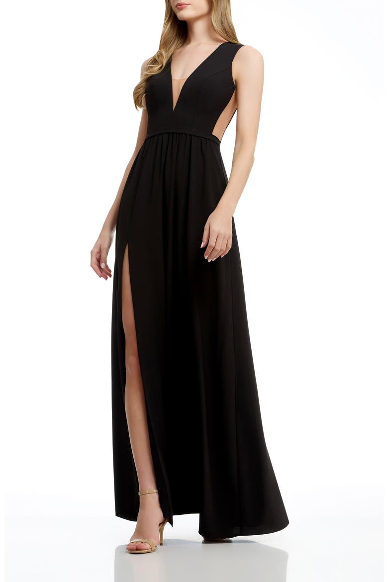 Katrina Illusion Sleeveless Gown, Alternate, color, BLACK
