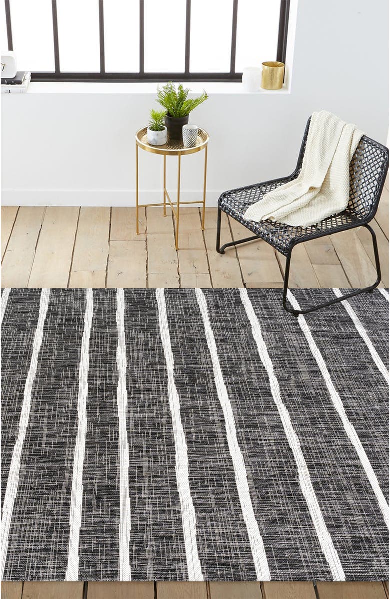 JONATHAN Y Colonia Berber Stripe Indoor/Outdoor Area Rug, Alternate, color, Black/Ivory