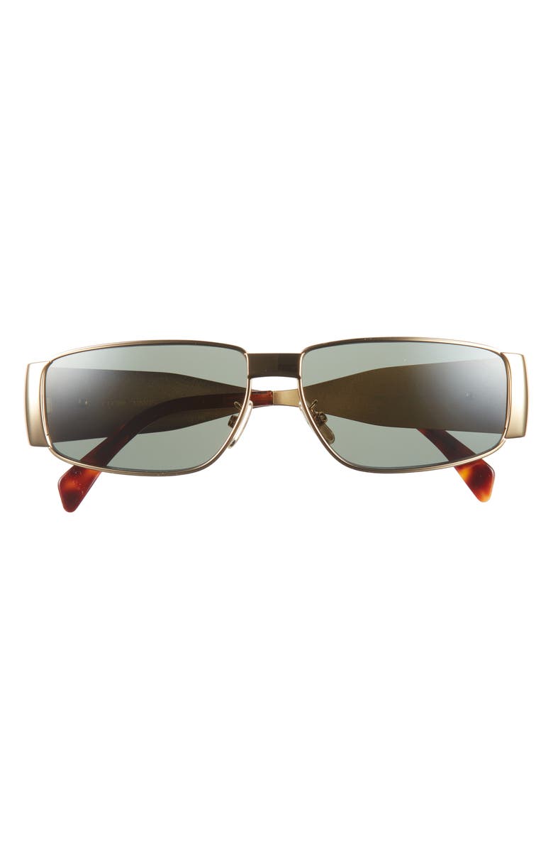 CELINE Triomphe 06 59mm Rectangular Sunglasses, Main, color, Shiny Endura Gold / Green